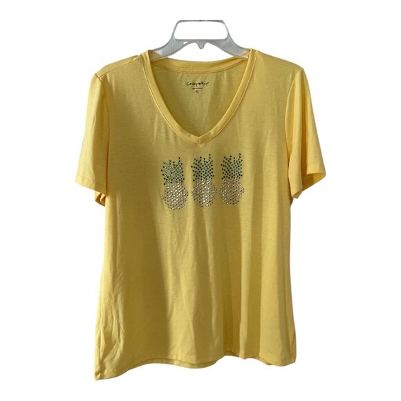 Casey & Key Women’s XL Yellow Rhinestone Pineapple T-Shirt - Picture 1 of 6